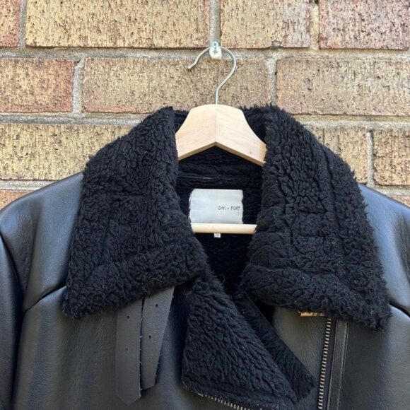 Oak + Fort Black Faux Leather Sherpa Jacket - Picture 2 of 2